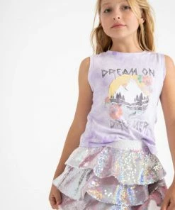 Lola + The Boys 3 Layers Shimmering Silver Sequin Skirt Girls