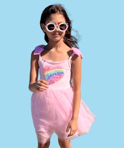 Lola + The Boys 3D Rainbow Heart Tulle Dress New Arrivals