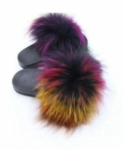 Lola & The Boys New Arrivals Rainbow Faux Fur Slides