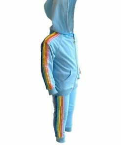 Lola + The Boys Baby Blue Rainbow Sequin Joggers Set New Arrivals
