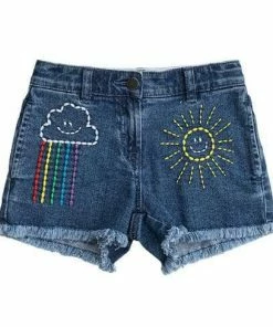 Promo ๐คฉ Lola + The Boys ๐ง Girls Embroidered Rainbow Denim Shorts โญ 8 Lola + The Boys Girls Embroidered Rainbow Denim Shorts