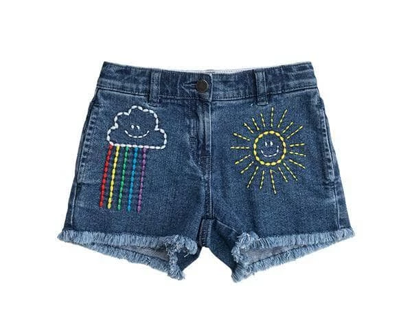 Promo ๐คฉ Lola + The Boys ๐ง Girls Embroidered Rainbow Denim Shorts โญ 4 Lola + The Boys Girls Embroidered Rainbow Denim Shorts