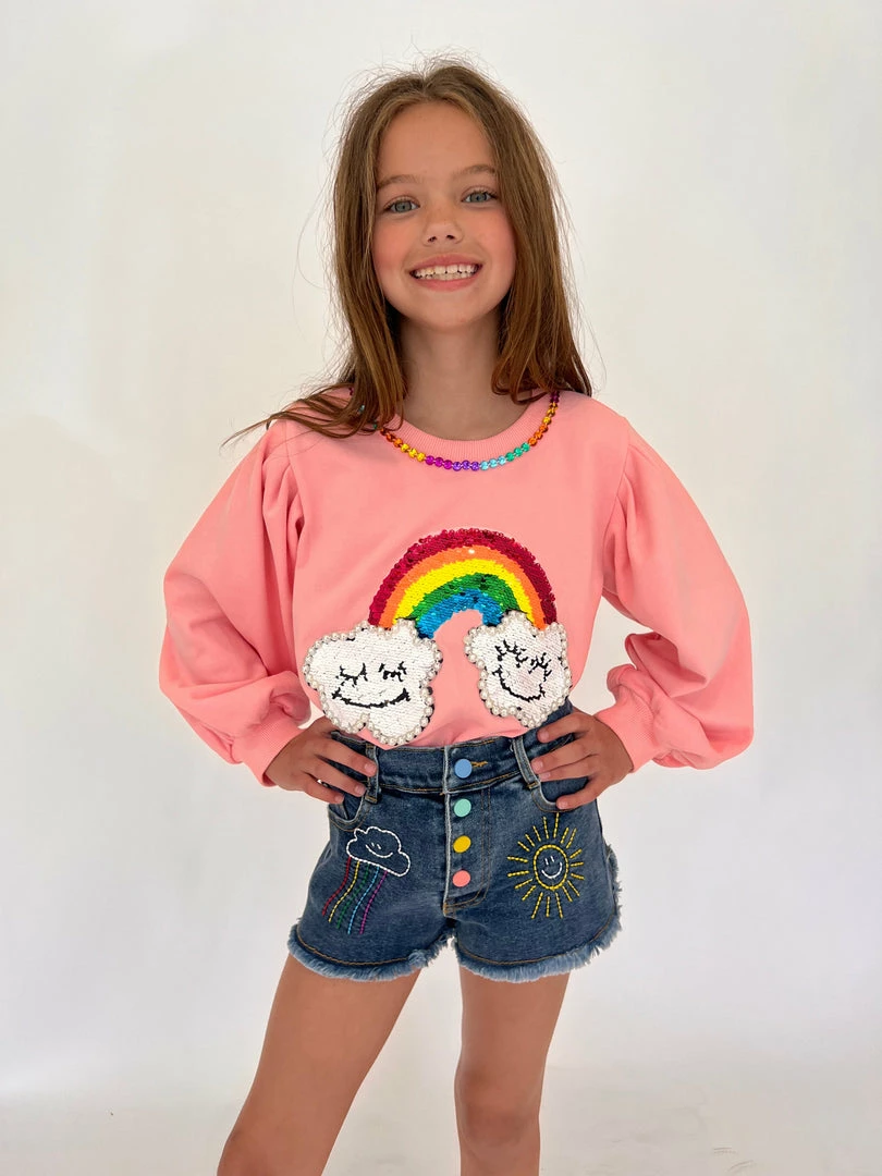 Promo ๐คฉ Lola + The Boys ๐ง Girls Embroidered Rainbow Denim Shorts โญ 7 Lola + The Boys Girls Embroidered Rainbow Denim Shorts