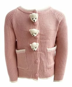 Lola + The Boys New Arrivals Pink Bear Knit Cardigan
