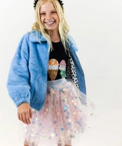 Lola + The Boys Rainbow Faux Fur Coat Baby Blue New Arrivals