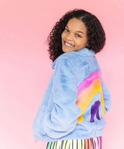 Lola + The Boys Rainbow Faux Fur Coat Baby Blue New Arrivals