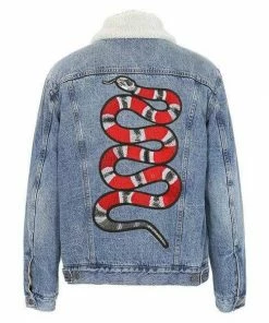 Lola + The Boys Denim Snake Sherpa Jacket