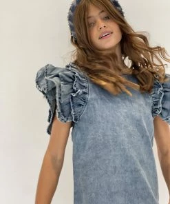 Lola + The Boys Girls Denim Ruffle Dress