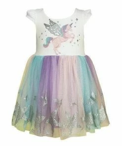 Lola + The Boys Girls Glitter Wing Unicorn Pastel Dress