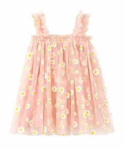 Lola + The Boys Peachy Daisy Tulle Girls Dress