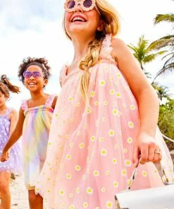 Lola + The Boys Peachy Daisy Tulle Girls Dress