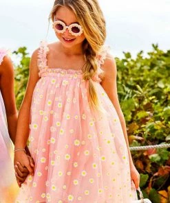 Lola + The Boys Peachy Daisy Tulle Girls Dress