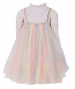 Lola + The Boys Girls Rainbow Shimmer Tulle Dress