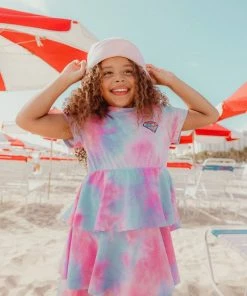 Lola + The Boys Tie Dye Patch Short Sleeve Dress Girls