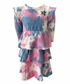 Lola + The Boys Tie Dye Ruffle Dress Long Sleeve Girls
