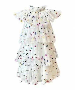 Lola + The Boys Foil Polka Dot Tulle Dress