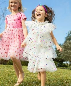 Lola + The Boys Foil Polka Dot Tulle Dress