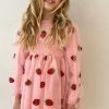 Lola & The Boys Strawberry Sheer Sleeve Dress New Arrivals