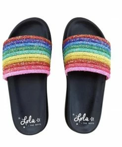 Lola & The Boys Black Glitter Rainbow Slides