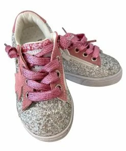 Lola + The Boys Girls Glitter Pink Star Sneakers