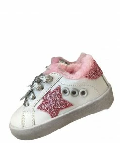Lola + The Boys New Arrivals Paris Pink Fur Star Girl Sneaker
