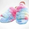Lola + The Boys Girls Tie Dye Rainbow Fur Slides
