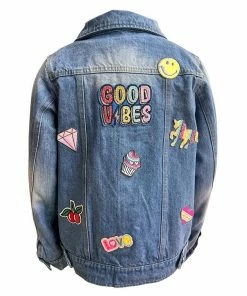 Lola + The Boys New Arrivals Good Vibes Plastic Patches Denim Jacket