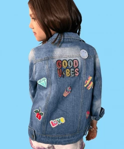 Lola + The Boys New Arrivals Good Vibes Plastic Patches Denim Jacket