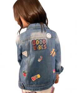 Lola + The Boys New Arrivals Good Vibes Plastic Patches Denim Jacket