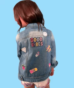 Lola + The Boys New Arrivals Good Vibes Plastic Patches Denim Jacket