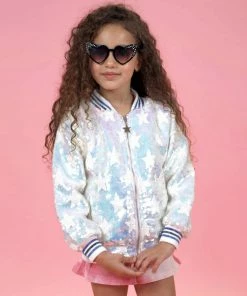 Lola + The Boys Girls Iridescent Star Sequin Bomber