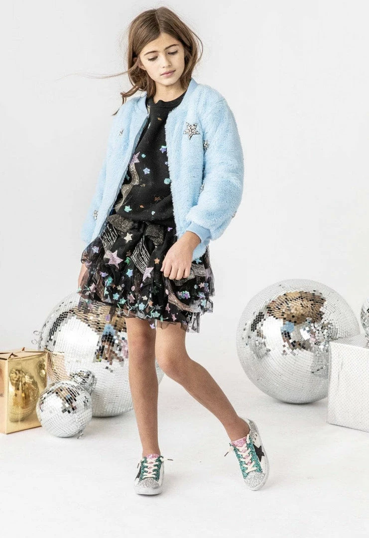 New ๐ Lola + The Boys Blue Ice Princess Crystal Bomber ๐ง Girls ๐ 3 Lola + The Boys Blue Ice Princess Crystal Bomber Girls