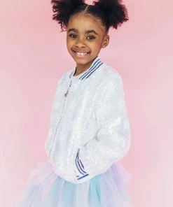 Lola + The Boys Girls Iridescent Star Sequin Bomber