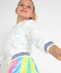 Lola + The Boys Girls Iridescent Star Sequin Bomber