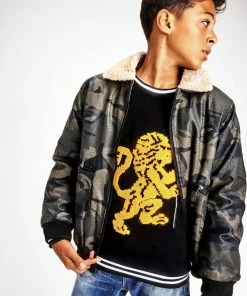 Lola + The Boys Camo Leather Moto Jacket