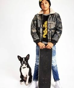 Lola + The Boys Camo Leather Moto Jacket