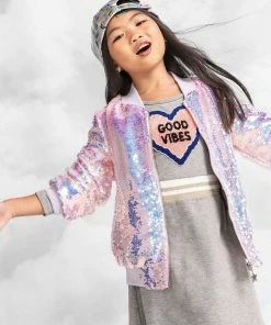 Lola + The Boys Girls Cotton Candy Sequin Bomber