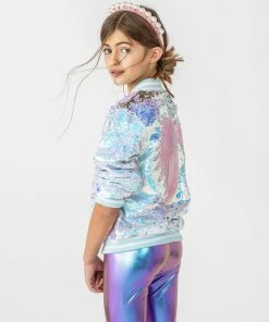 Lola + The Boys Iridescent Angel Sequin Flip Bomber Girls