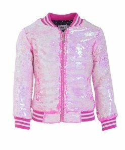 Lola + The Boys New Arrivals Neon Pink Sequin Flip Bomber