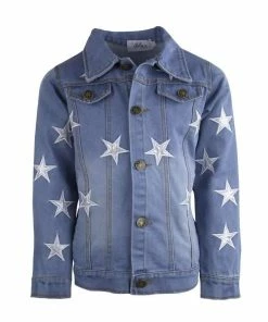 Lola + The Boys Star Leather Patched Denim Jacket