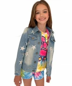 Lola + The Boys Star Leather Patched Denim Jacket