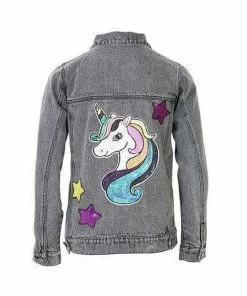 Lola + The Boys Stone Wash Unicorn & Stars Denim Jacket Girls