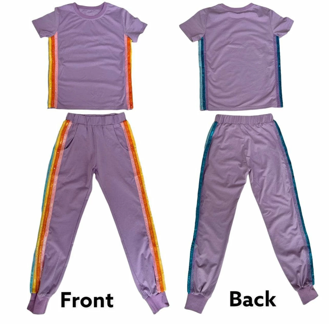 Best deal 🥰 Lola + The Boys New Arrivals Lavender Rainbow Sequin Jogger Set 🔥 5 Lola + The Boys New Arrivals Lavender Rainbow Sequin Jogger Set