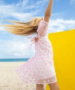 Lola & The Boys Pink Daisy Poof Dress Girls