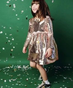 Lola & The Boys Rose Gold Sequin Flip Party Dress