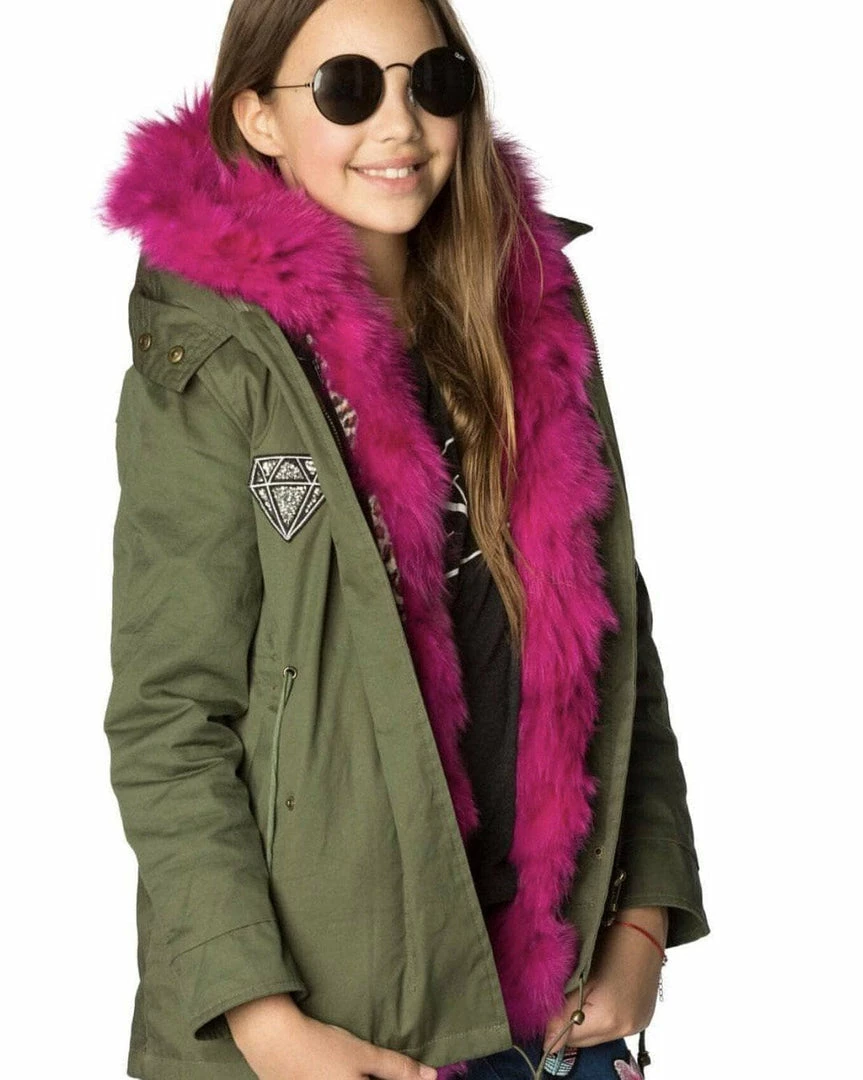 Outlet โญ Lola & The Boys ๐ง Girls Pink Patched Parka โญ 7 Lola & The Boys Girls Pink Patched Parka