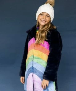 Lola + The Boys New Arrivals Rainbow Faux Fur Midi Coat