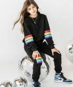 Lola & The Boys Girls Black Rainbow Sequin Set