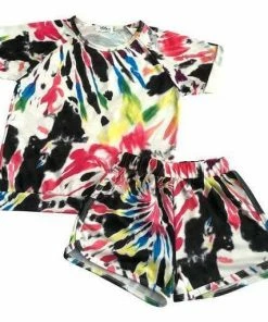 Lola + The Boys Girls Neon Tie Dye Shorts Set