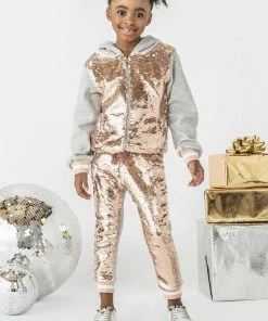 Lola + The Boys Girls Goldie Sequin Flip Jogger Set
